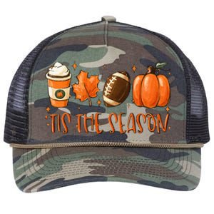 Tis The Season Pumpkin Leaf Latte Fall Thanksgiving Football Retro Rope Trucker Hat Cap