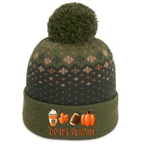 Tis The Season Pumpkin Leaf Latte Fall Thanksgiving Football The Baniff Cuffed Pom Beanie