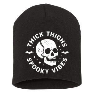 Thick Thighs Spooky Vibes Skull Funny Halloween Short Acrylic Beanie