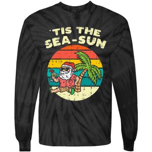 Tis The Sea Sun Santa Beach Summer Christmas In July Summer Tie-Dye Long Sleeve Shirt