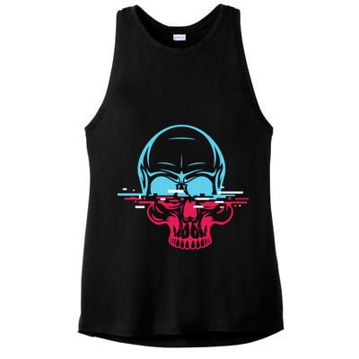 Two Tone Skull With Distortion Ladies PosiCharge Tri-Blend Wicking Tank