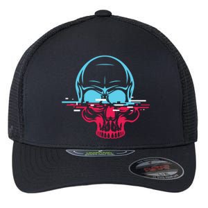 Two Tone Skull With Distortion Flexfit Unipanel Trucker Cap