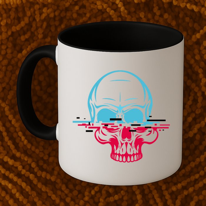 Two Tone Skull With Distortion Mug