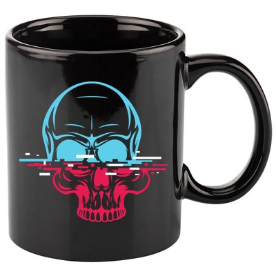 Two Tone Skull With Distortion 11oz C Handle Ceramic Mug