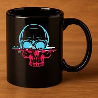 Two Tone Skull With Distortion 11oz C Handle Ceramic Mug