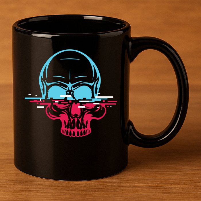 Two Tone Skull With Distortion 11oz C Handle Ceramic Mug