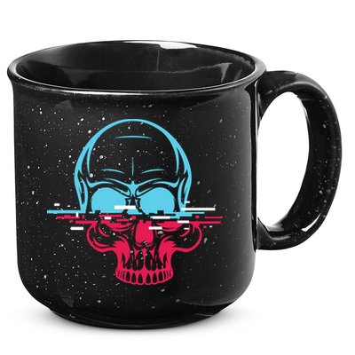 Two Tone Skull With Distortion 15oz Campfire Ceramic Mug