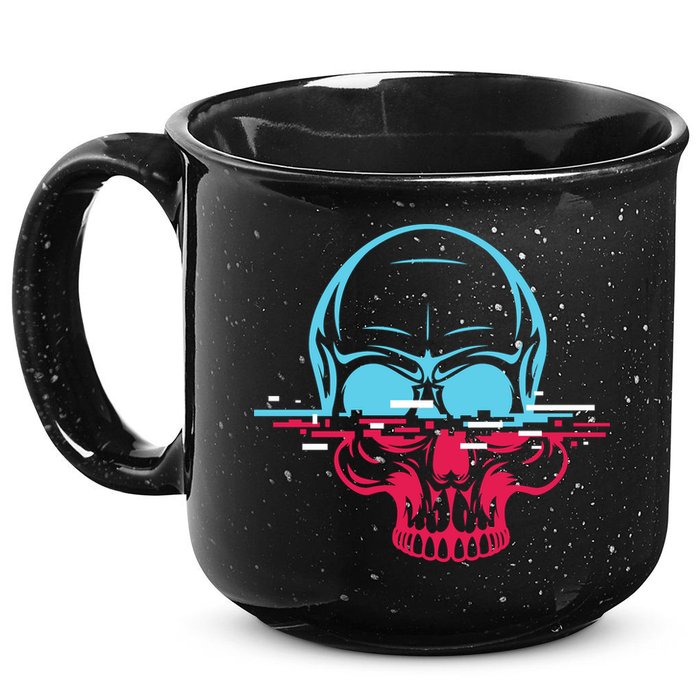 Two Tone Skull With Distortion 15oz Campfire Ceramic Mug