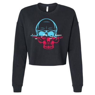 Two Tone Skull With Distortion Cropped Pullover Crew