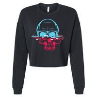 Two Tone Skull With Distortion Cropped Pullover Crew