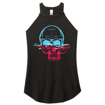 Two Tone Skull With Distortion Women's Perfect Tri Rocker Tank