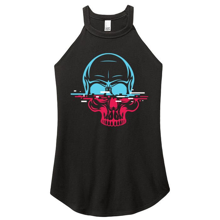Two Tone Skull With Distortion Women's Perfect Tri Rocker Tank