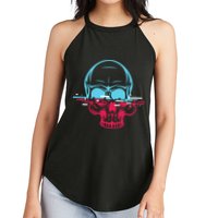Two Tone Skull With Distortion Women's Perfect Tri Rocker Tank