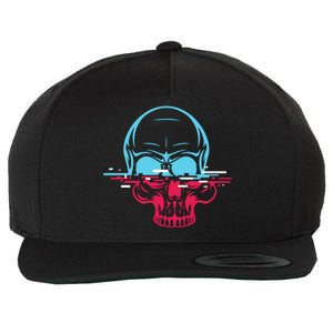 Two Tone Skull With Distortion Wool Snapback Cap