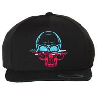Two Tone Skull With Distortion Wool Snapback Cap