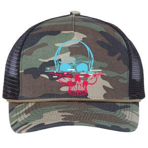 Two Tone Skull With Distortion Retro Rope Trucker Hat Cap