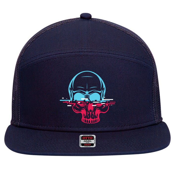 Two Tone Skull With Distortion 7 Panel Mesh Trucker Snapback Hat