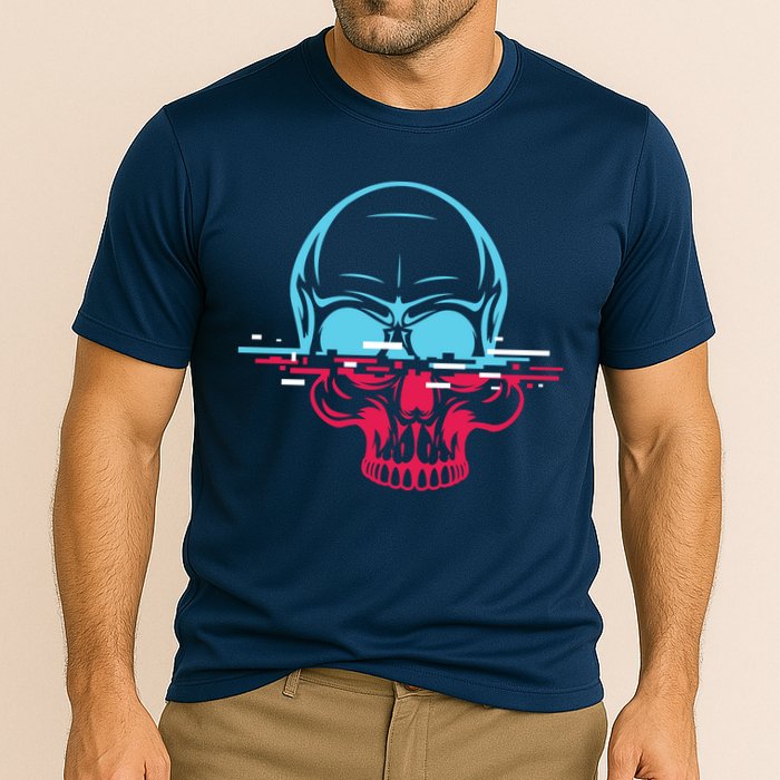 Two Tone Skull With Distortion Performance Shirt