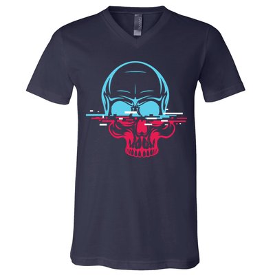 Two Tone Skull With Distortion V-Neck T-Shirt