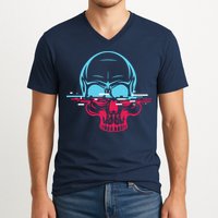 Two Tone Skull With Distortion V-Neck T-Shirt