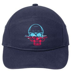 Two Tone Skull With Distortion 7-Panel Snapback Hat