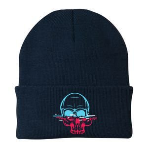 Two Tone Skull With Distortion Knit Cap Winter Beanie