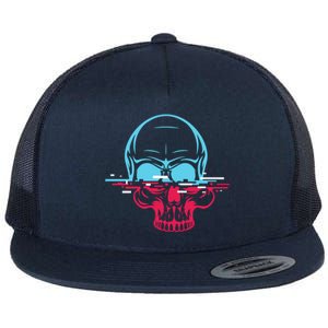 Two Tone Skull With Distortion Flat Bill Trucker Hat