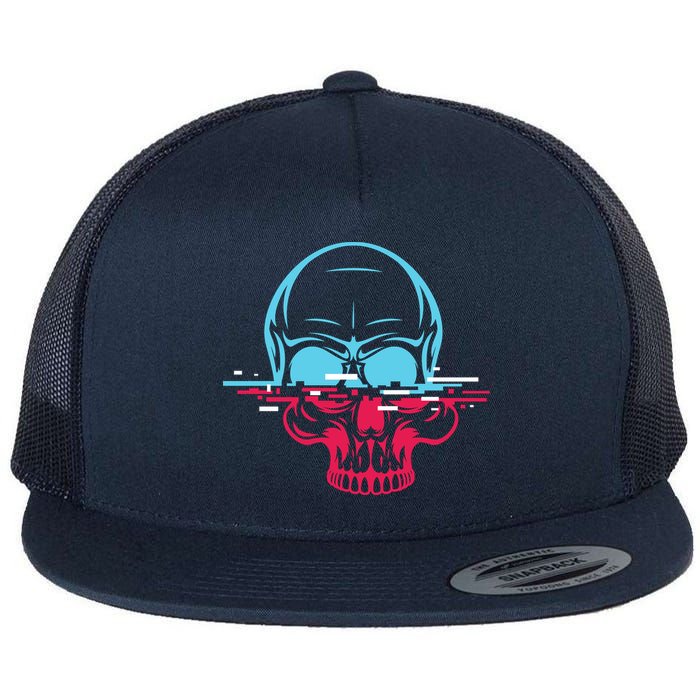 Two Tone Skull With Distortion Flatbill Hat