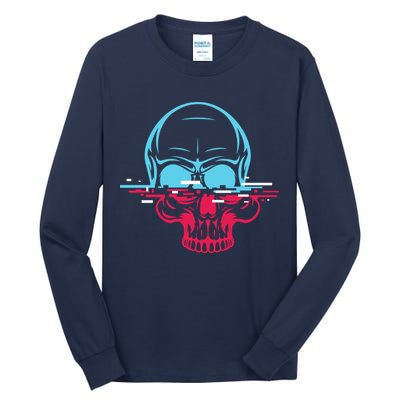 Two Tone Skull With Distortion Tall Long Sleeve T-Shirt