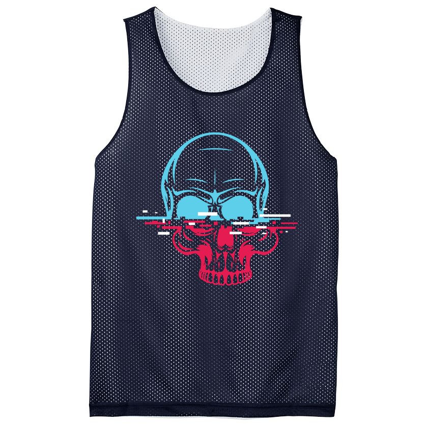 Two Tone Skull With Distortion Mesh Reversible Basketball Jersey Tank