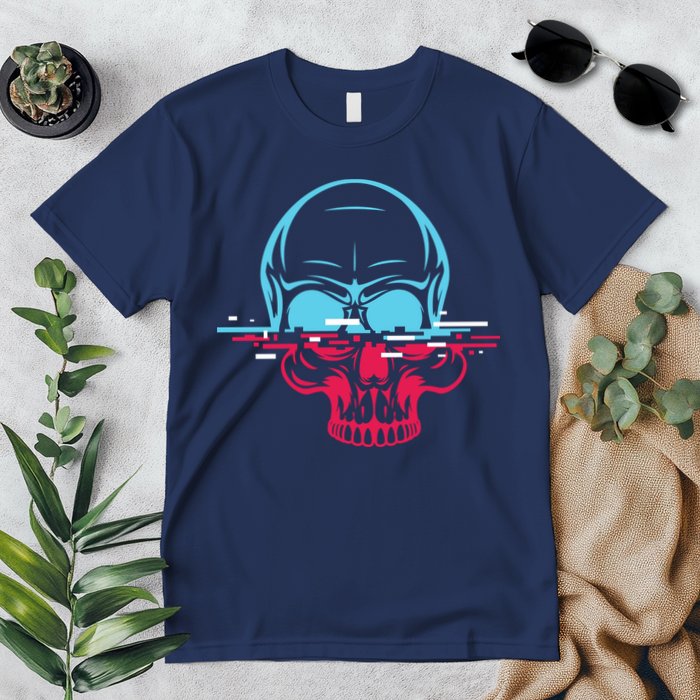 Two Tone Skull With Distortion Premium T-Shirt