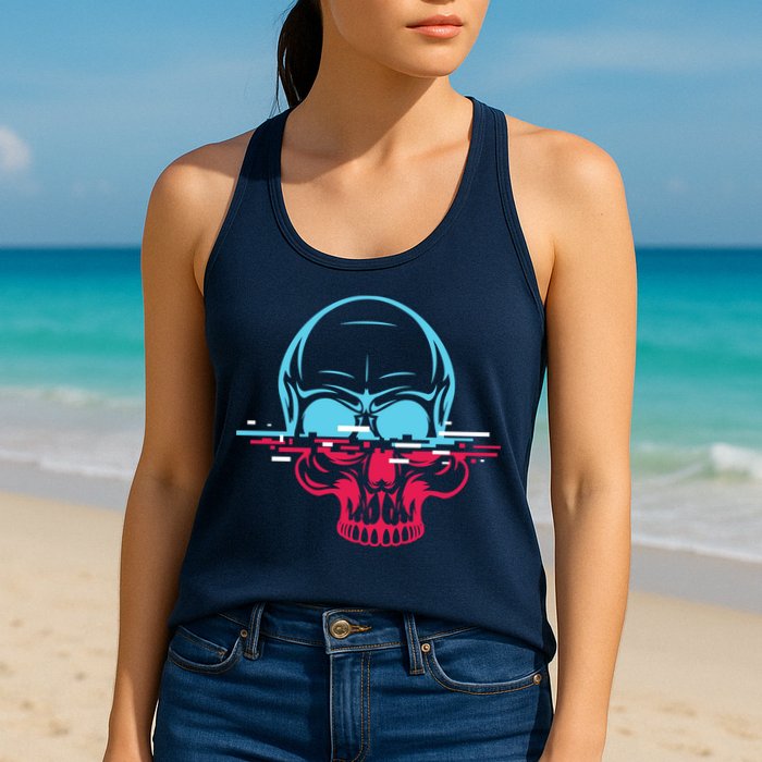 Two Tone Skull With Distortion Womens Tank Top