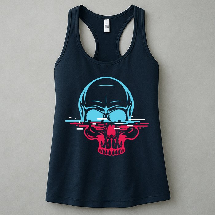 Two Tone Skull With Distortion Womens Tank Top