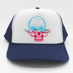 Two Tone Skull With Distortion Trucker Hat