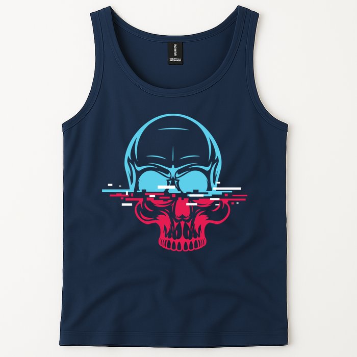 Two Tone Skull With Distortion Tank Top