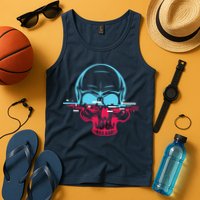Two Tone Skull With Distortion Tank Top