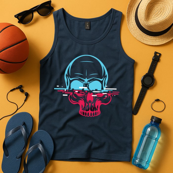 Two Tone Skull With Distortion Tank Top