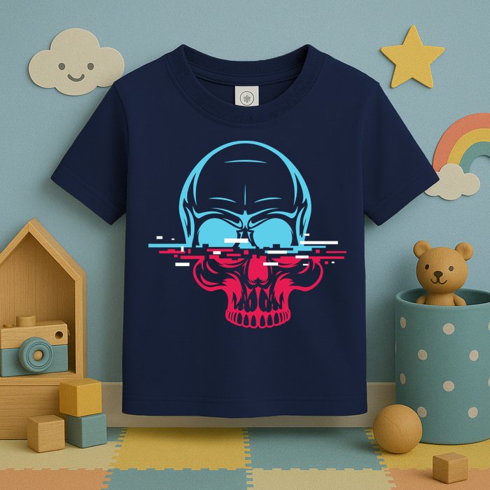 Two Tone Skull With Distortion Toddler T-Shirt