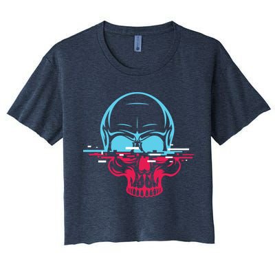 Two Tone Skull With Distortion Crop Top