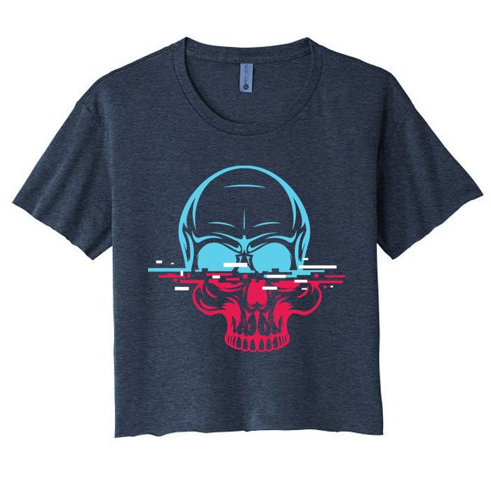 Two Tone Skull With Distortion Crop Top