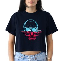 Two Tone Skull With Distortion Crop Top