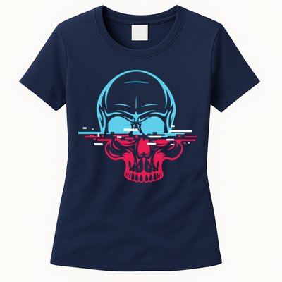 Two Tone Skull With Distortion Womens T-Shirt