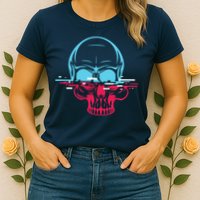 Two Tone Skull With Distortion Womens T-Shirt