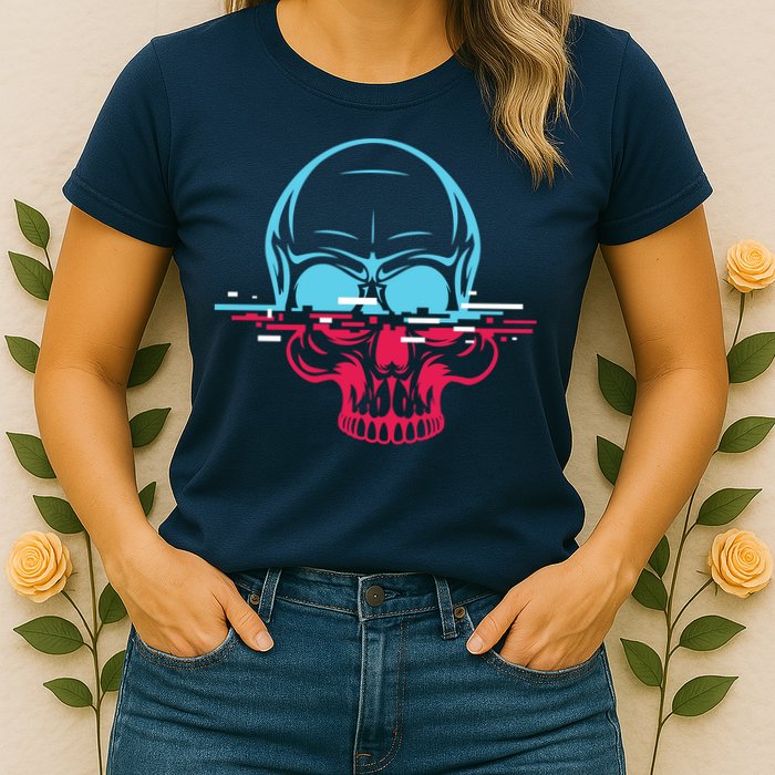 Two Tone Skull With Distortion Womens T-Shirt