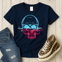 Two Tone Skull With Distortion Womens T-Shirt