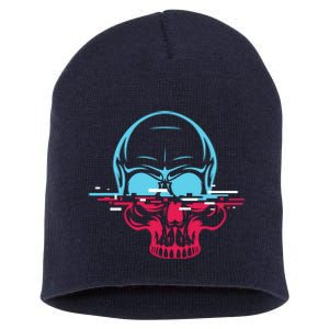 Two Tone Skull With Distortion Short Acrylic Beanie