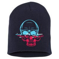 Two Tone Skull With Distortion Short Acrylic Beanie