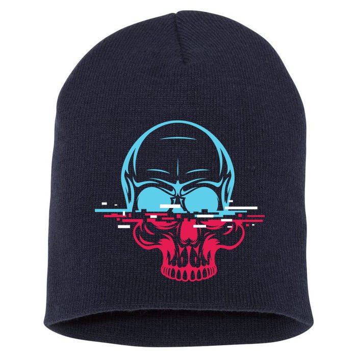 Two Tone Skull With Distortion Short Acrylic Beanie