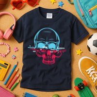 Two Tone Skull With Distortion Kids T-Shirt