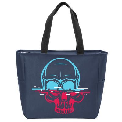 Two Tone Skull With Distortion Zip Tote Bag